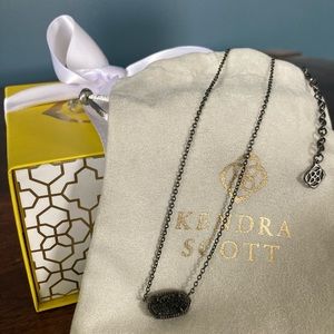 Kendra Scott Elisa pendant, genuine drusy stone and gunmetal over brass chain